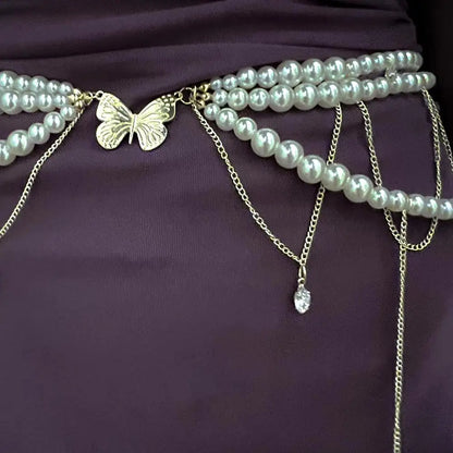 Y2K Pearl Waist Chain – Multilayer Body Jewelry for Women
