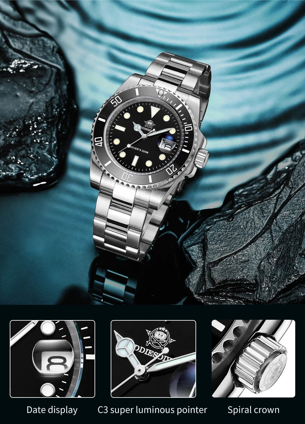 Waterproof stainless-steel men's quartz watch