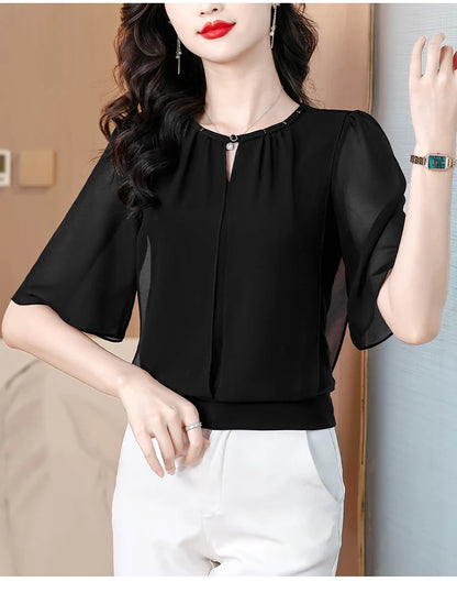 Women’s summer half-sleeve chiffon blouse
