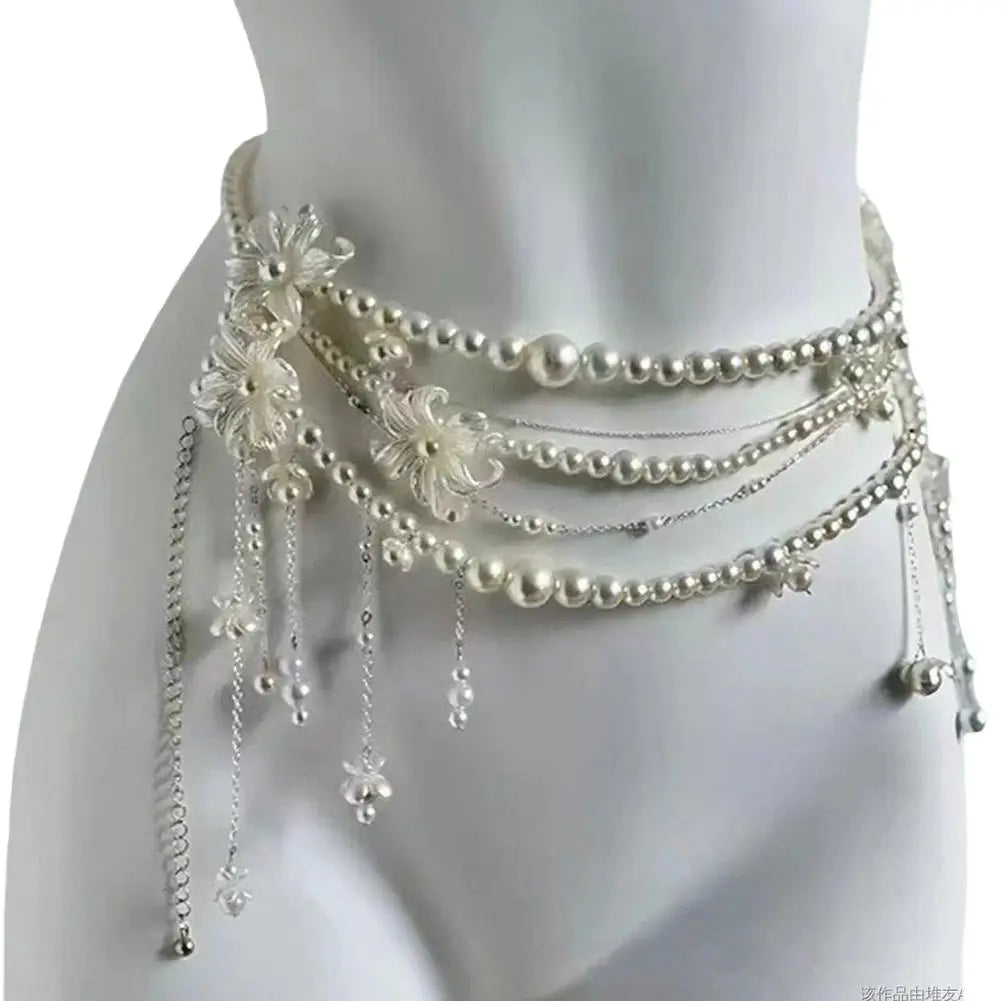 Y2K Pearl Waist Chain – Multilayer Body Jewelry for Women