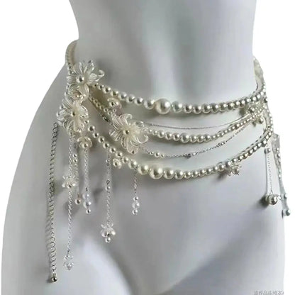 Y2K Pearl Waist Chain – Multilayer Body Jewelry for Women