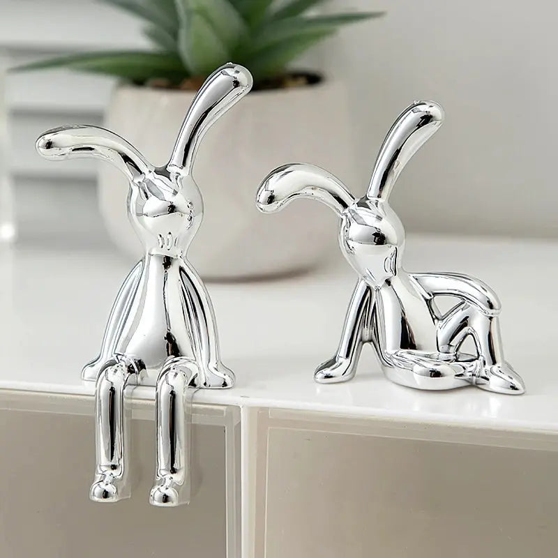 Adorable double rabbit ornaments for tabletop or shelf display
