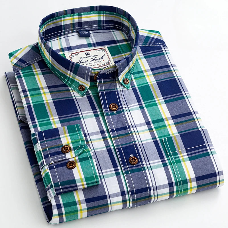 Premium cotton plaid shirt for men—clean, trendy, and comfortable