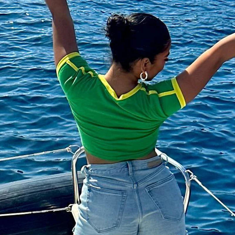 Fashionable retro Brazil print streetwear crop top