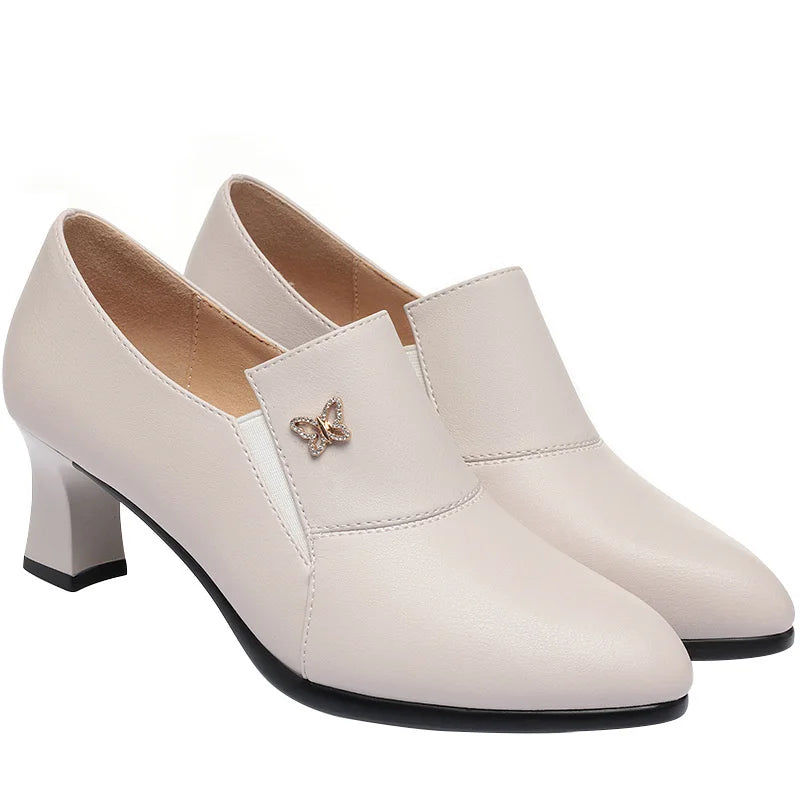 Chic Leather Women’s Pumps – Trendy Spring Office Shoes