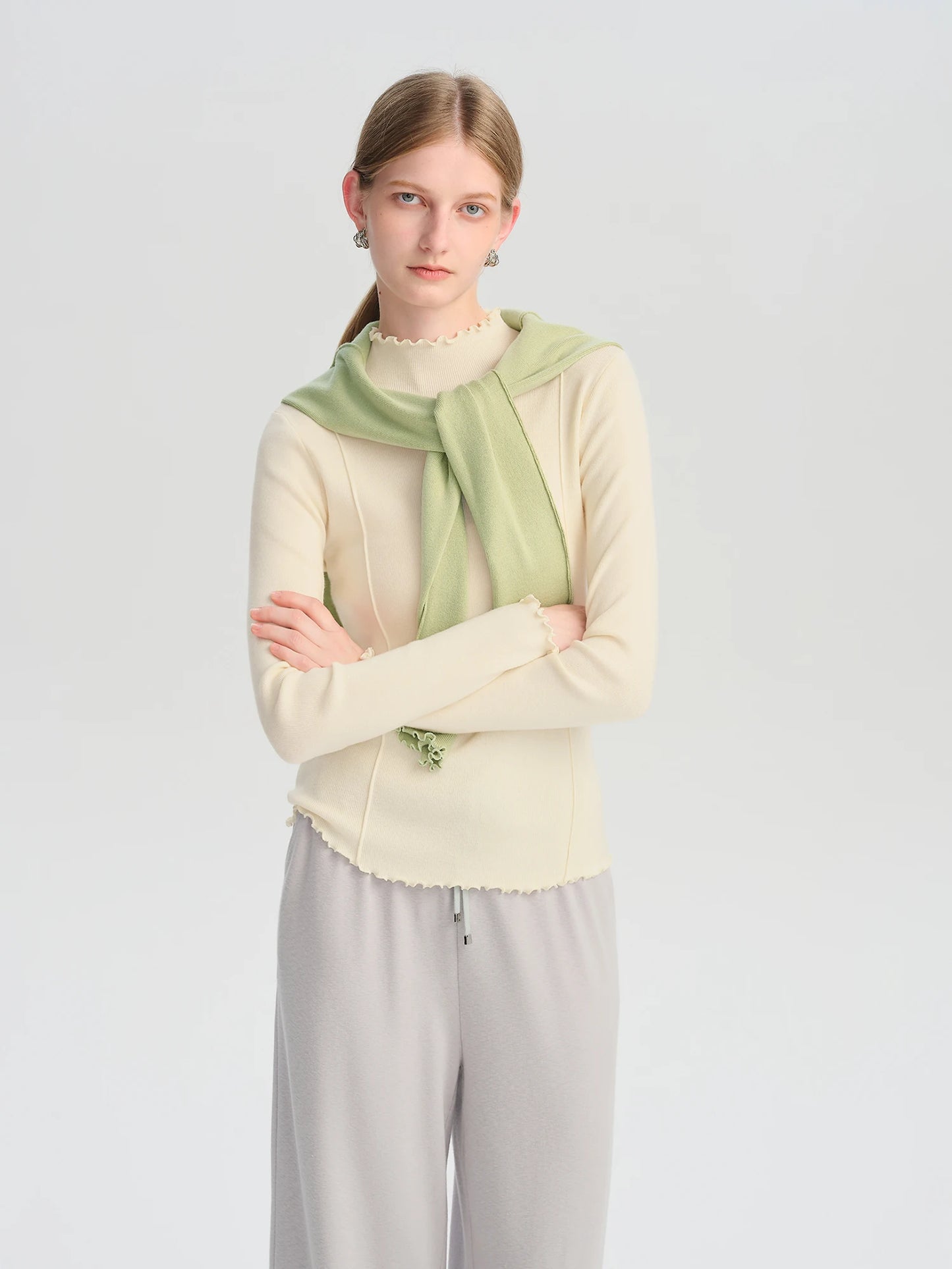 Women’s petite half-high collar embroidered knit sweater