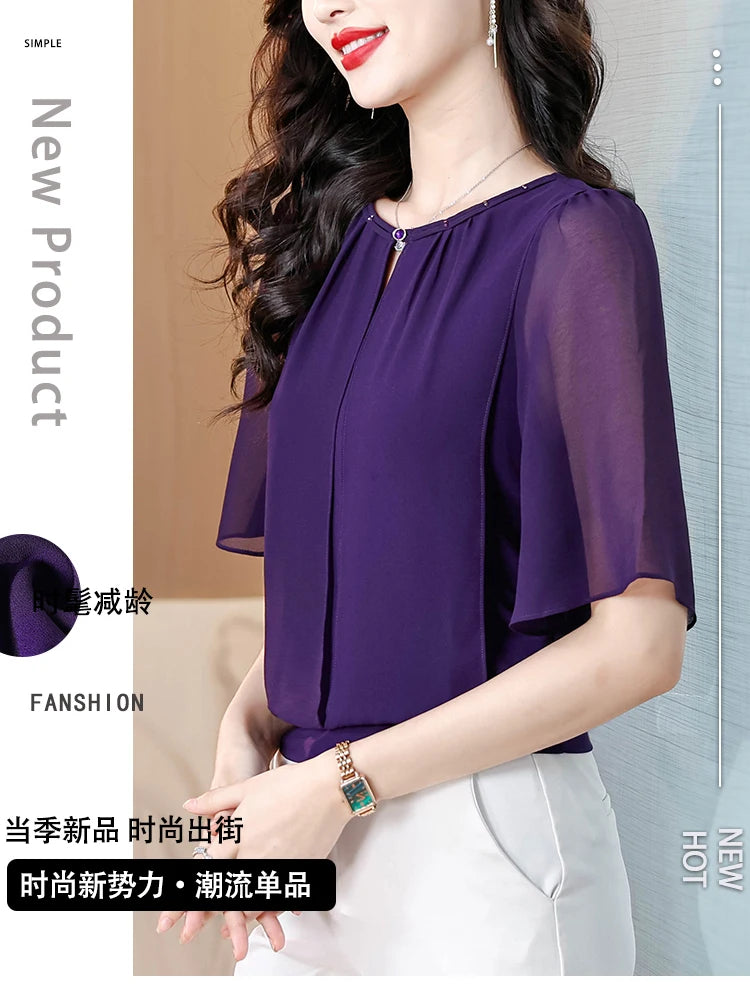 Women’s summer half-sleeve chiffon blouse