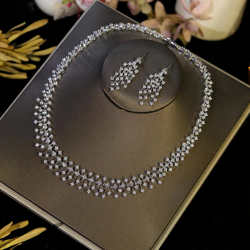 ASNORA CZ Bridal Necklace Set – Water Drop Wedding Design