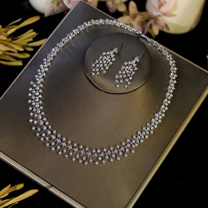 ASNORA CZ Bridal Necklace Set – Water Drop Wedding Design