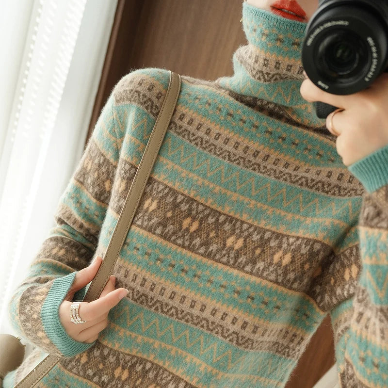 Women’s 100% wool cashmere high-neck sweater
