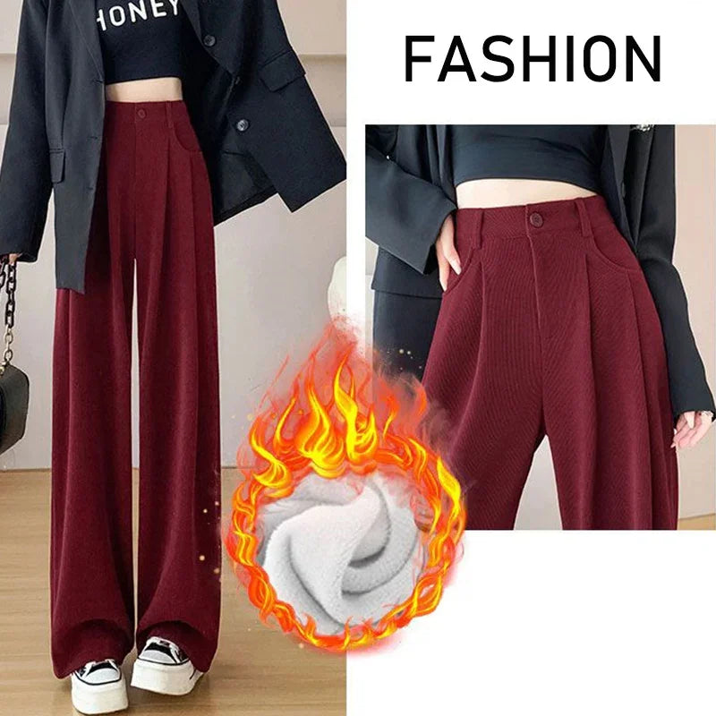 Straight-leg plush thermal trousers for casual wear