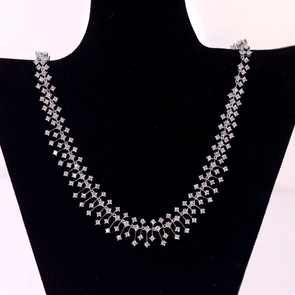 ASNORA CZ Bridal Necklace Set – Water Drop Wedding Design