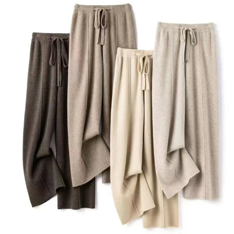 Women’s Merino Wool Knitted Wide Leg Pants – Autumn/Winter Casual Trousers