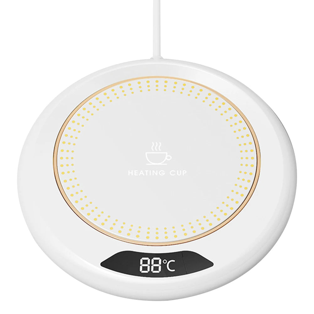 Compact USB beverage warmer with three temperature levels—perfect for hot drinks at your desk