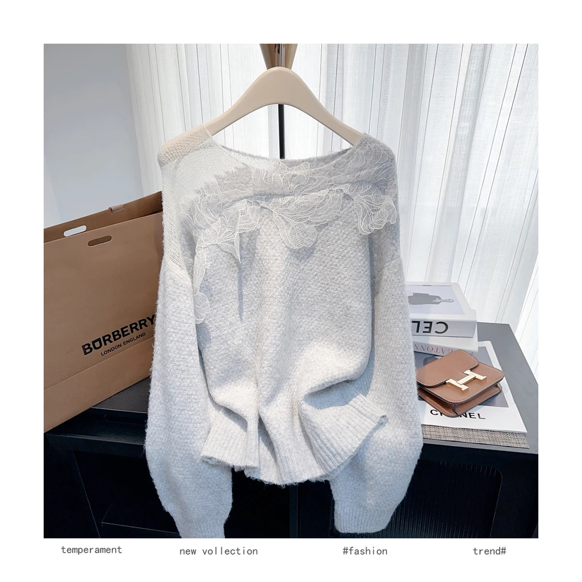 Women’s Korean lazy lace splicing sweater