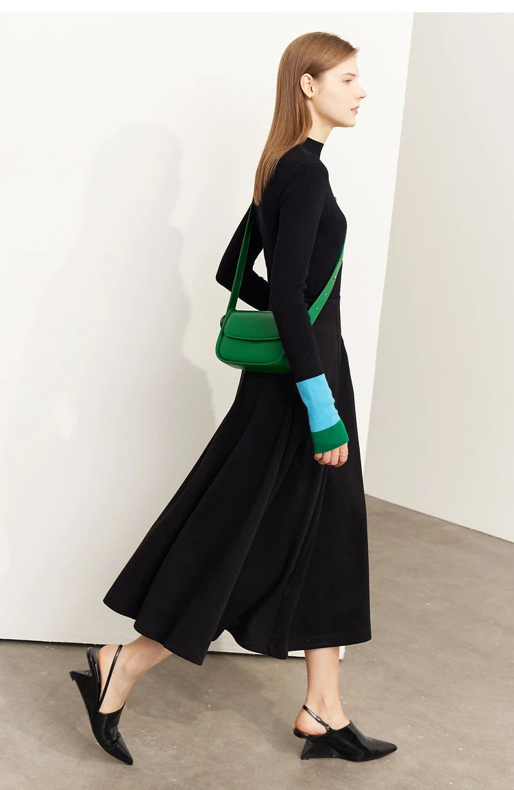 Slim-fit color-contrast pullover minimalist half-high collar sweater