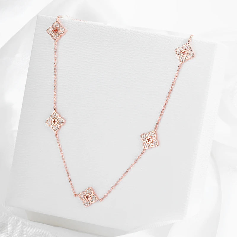 Floral Moissanite Choker – 925 Silver, Elegant Neck Chain