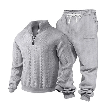 Cozy winter zip sweater with jacquard style — warm, sporty, and casual