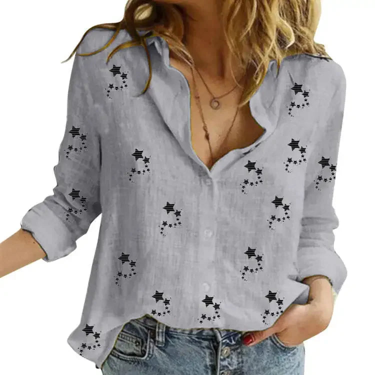 Women’s vintage cotton linen long-sleeve blouse