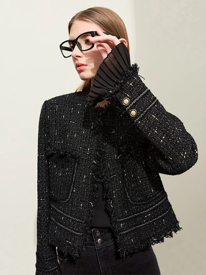 Women’s AMII minimalism chambray tweed short jacket