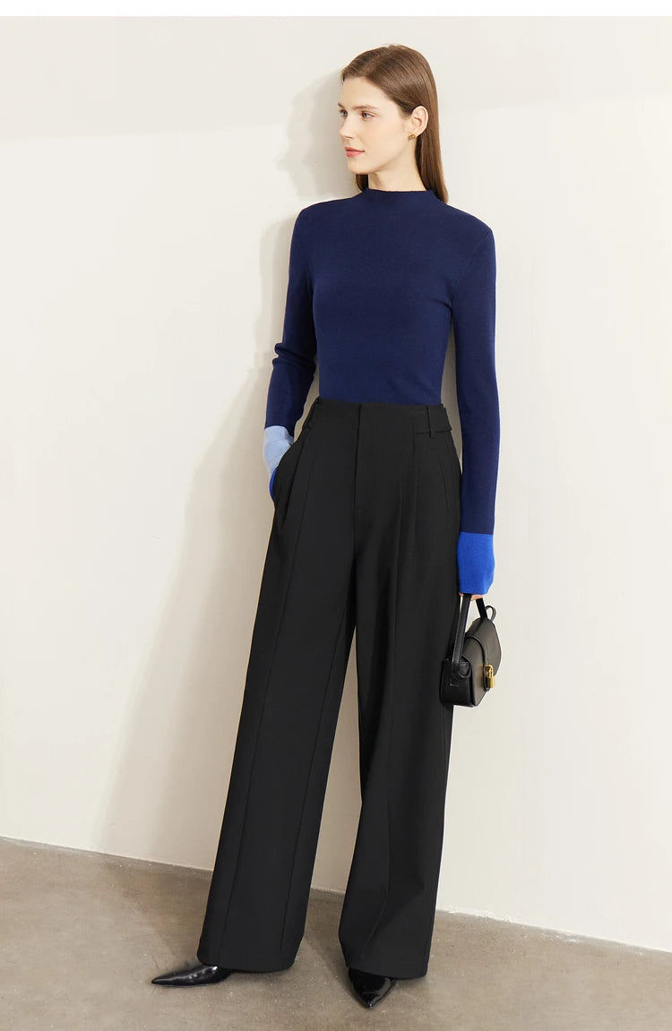 Slim-fit color-contrast pullover minimalist half-high collar sweater