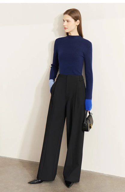 Slim-fit color-contrast pullover minimalist half-high collar sweater