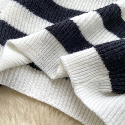 Chic stripe off-shoulder sweater with buttons
