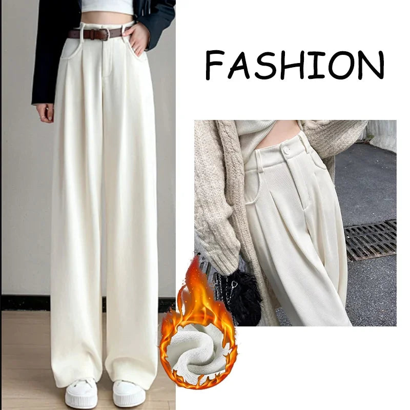 Straight-leg plush thermal trousers for casual wear