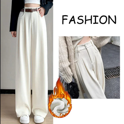 Straight-leg plush thermal trousers for casual wear