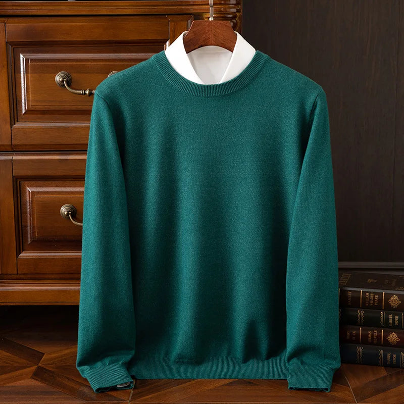 Men’s O-neck merino wool sweater for autumn & winter