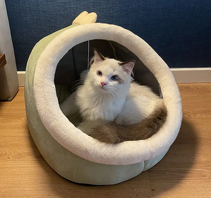 Cartoon-style cat bed—foldable, washable, and cozy for pets