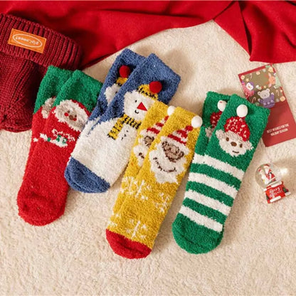 Cute Santa & Elk Socks – Thick Cozy Floor & Sleep Socks