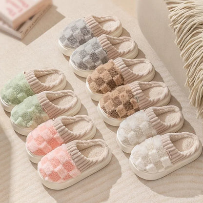 Fashion Couple Winter Slides – Warm Plaid Fluffy Slippers for Home