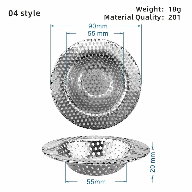 Durable stainless steel drain filter with fine mesh design; fits most sink drain holes