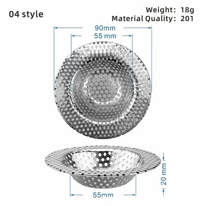 Durable stainless steel drain filter with fine mesh design; fits most sink drain holes
