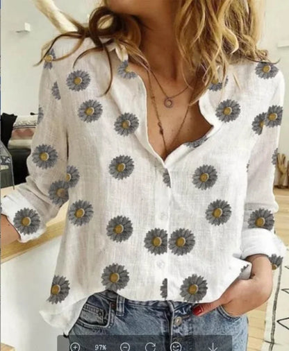 Women’s vintage cotton linen long-sleeve blouse