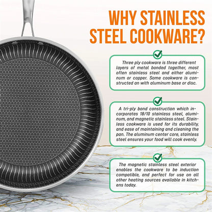 Stainless steel nonstick honeycomb frying pan with lid