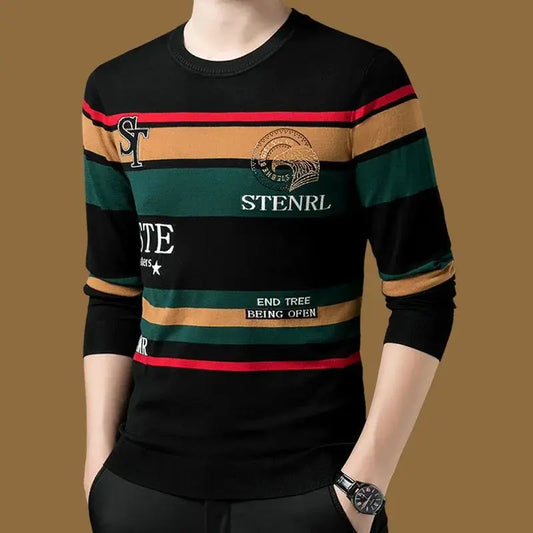 Men’s striped long-sleeve fleece T-shirt