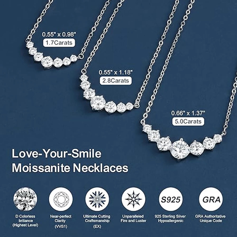 Moissanite Necklace – 925 Sterling Silver, 18K White Gold Plated