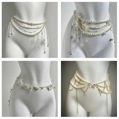 Y2K Pearl Waist Chain – Multilayer Body Jewelry for Women
