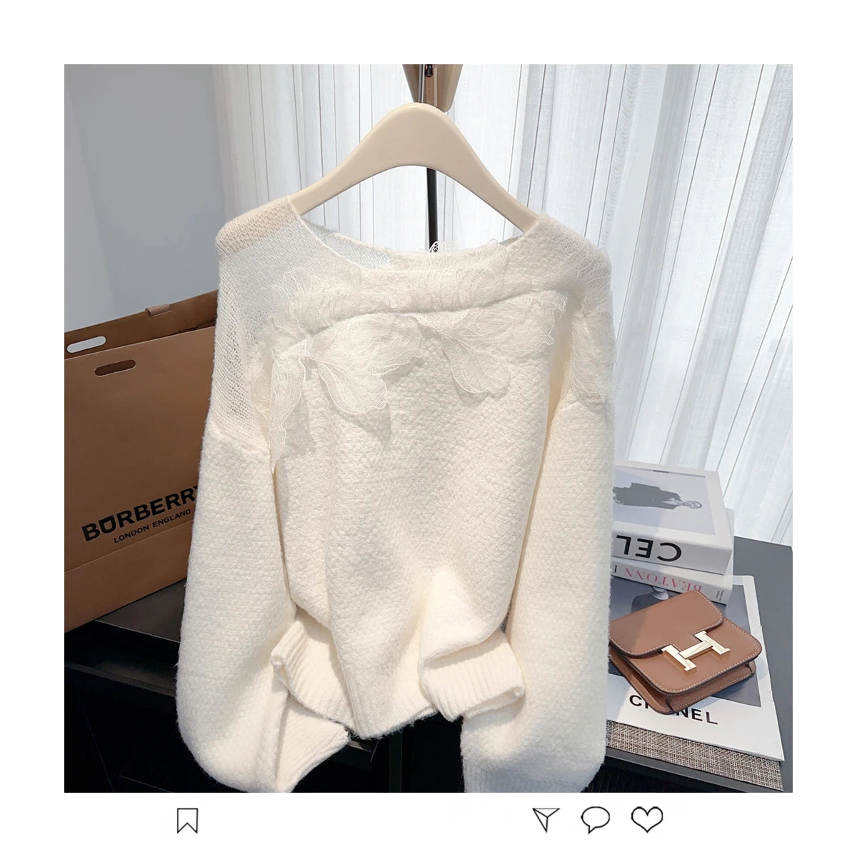 Women’s Korean lazy lace splicing sweater