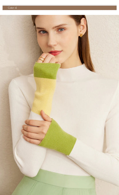 Slim-fit color-contrast pullover minimalist half-high collar sweater