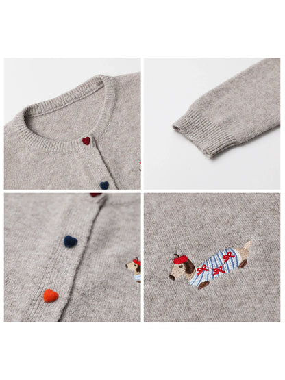 Casual knitted sweater with dog embroidery