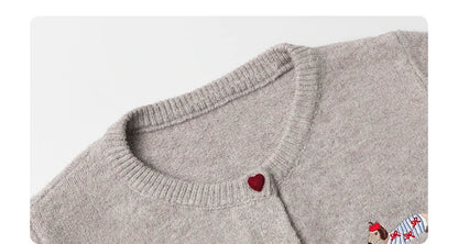 Casual knitted sweater with dog embroidery