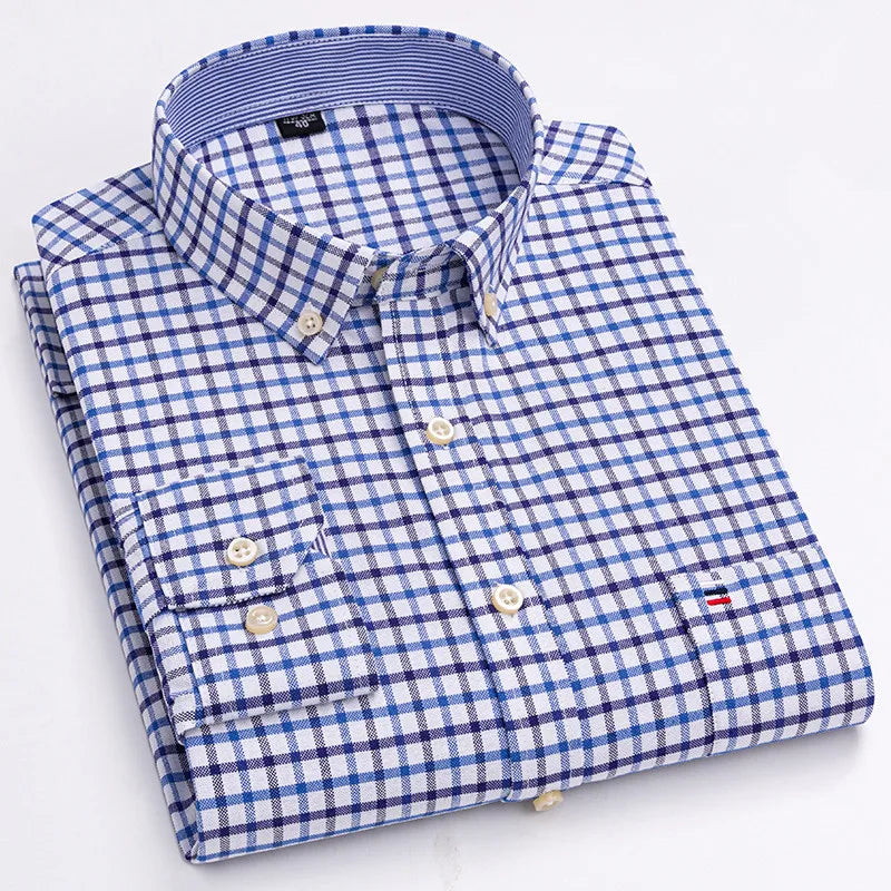 Smart casual cotton shirt with long sleeves, perfect for office or daily wear