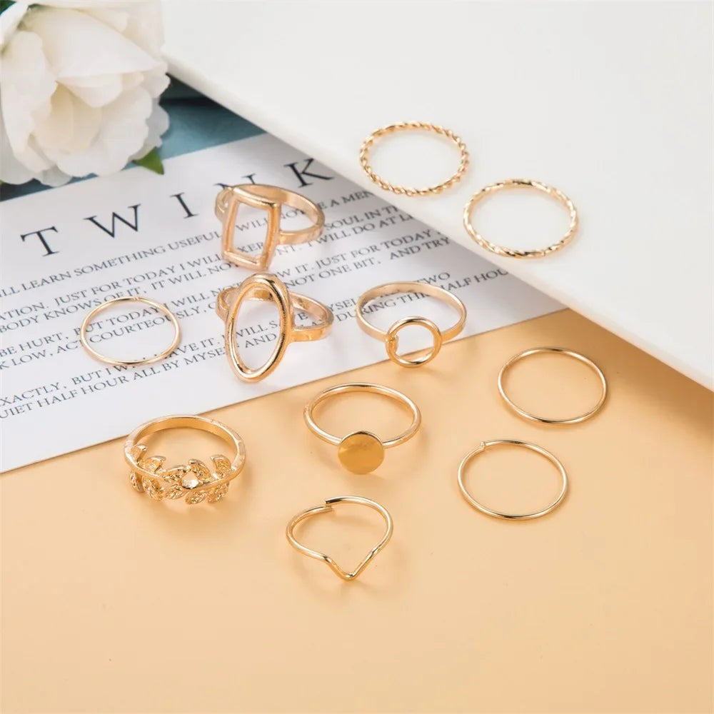 Chic Geometric Ring Set – 11PCS Trendy Party Jewelry