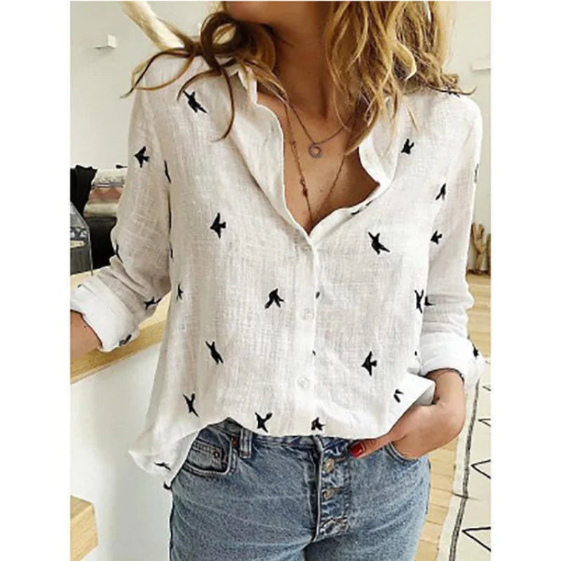 Women’s vintage cotton linen long-sleeve blouse