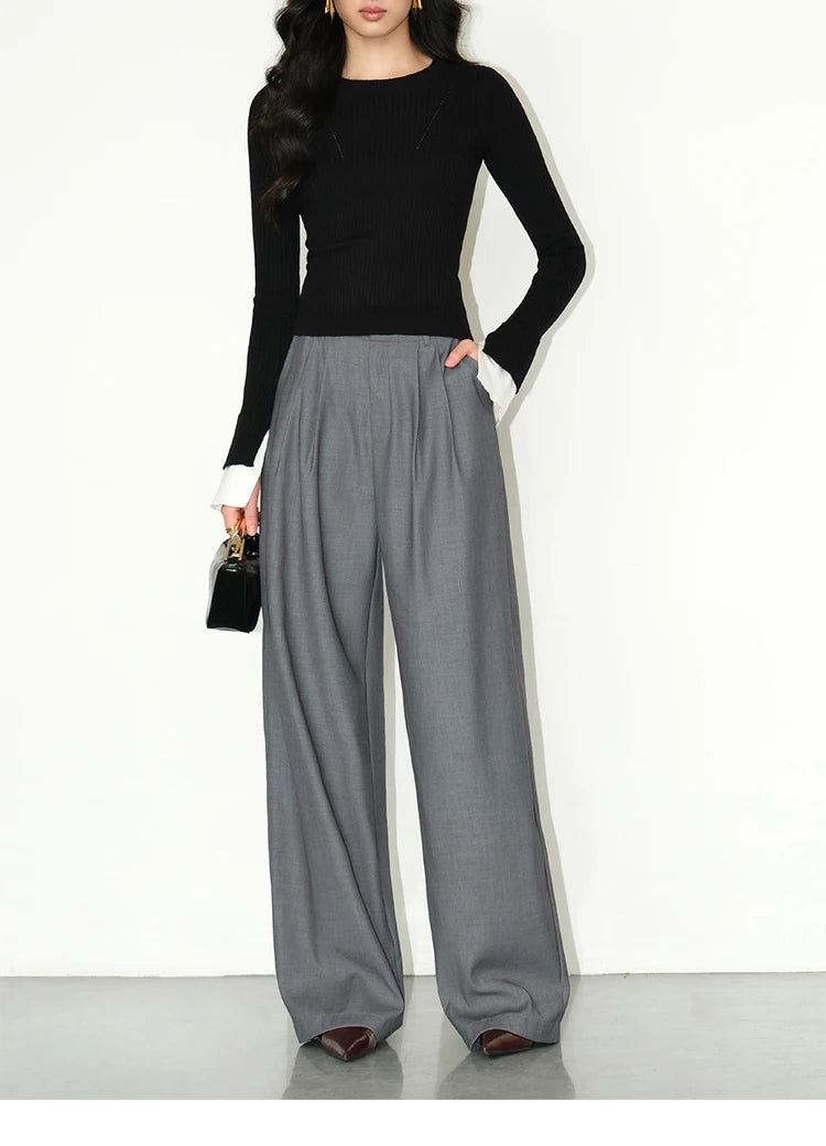 Loose drape casual straight trousers for office wear