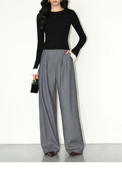 Loose drape casual straight trousers for office wear
