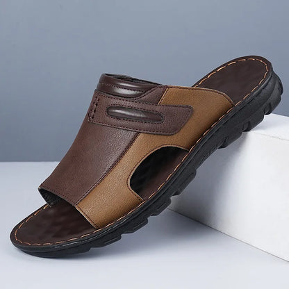 Lightweight comfortable leather outdoor slippers